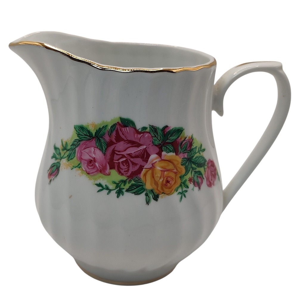 Vintage Regent China Creamer English Rose Pattern Gold Trim Swirl Eight‎ Ounce